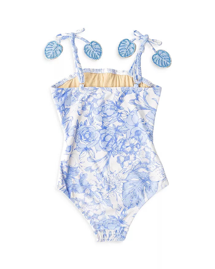 Tropical Blues Smocked One Piece Swimsuit