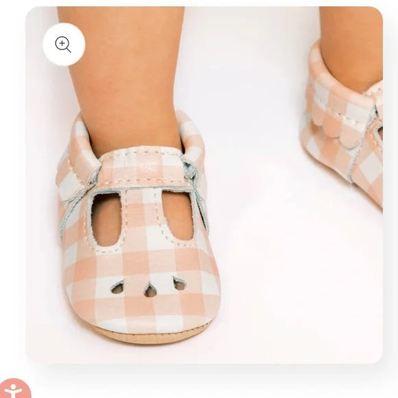 Melon Gingham Mary Jane Baby Shoe- Soft Sole