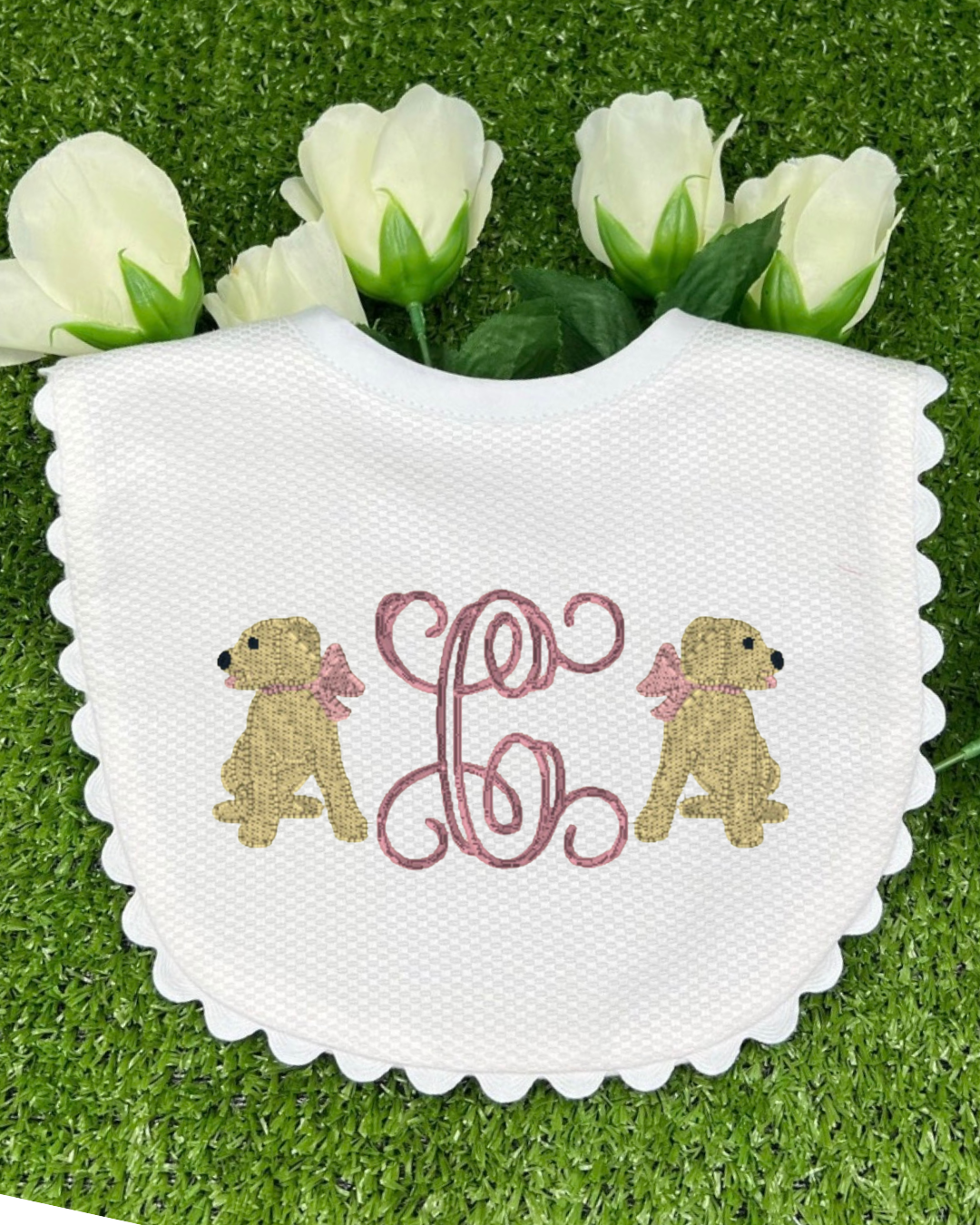 AbbyLane Bell- White Cotton Pique Baby Bib