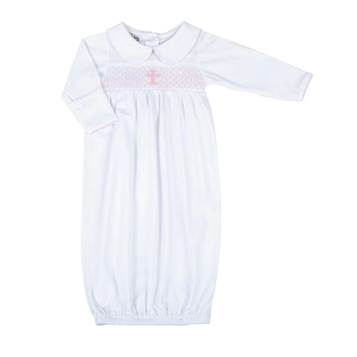 Blessed Smocked LS Gown- Pink