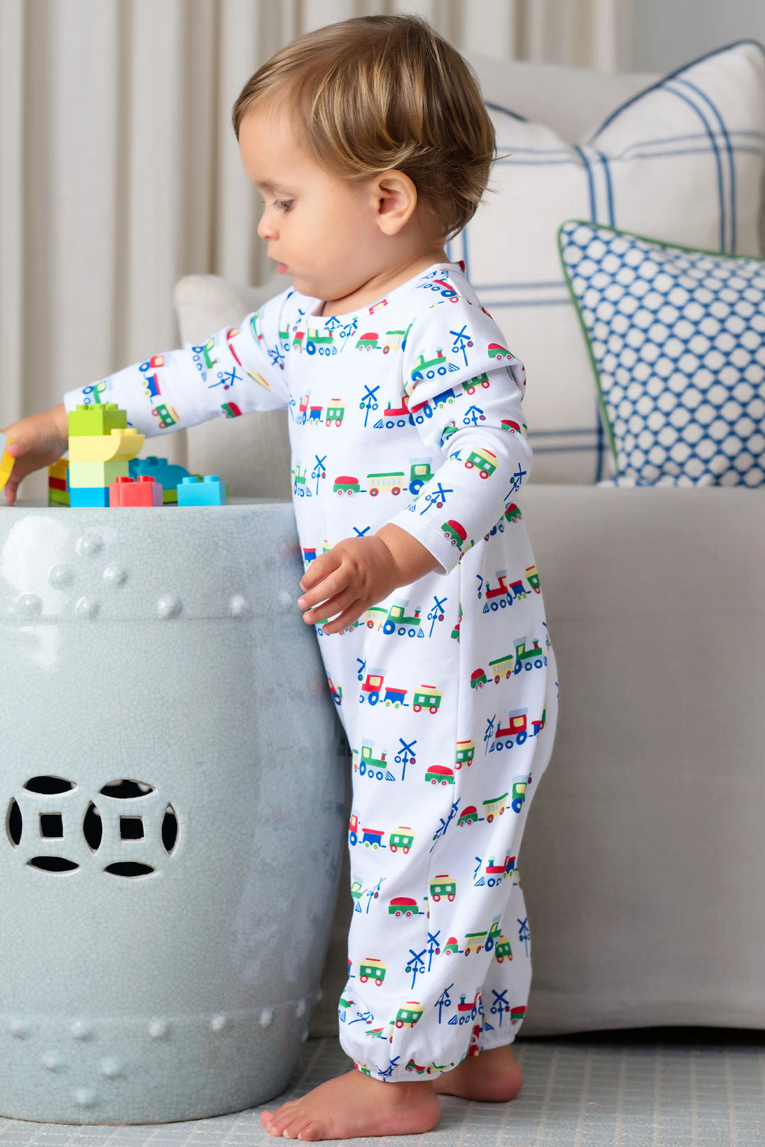 LS Patton Play Romper- Chatham Choo Choo