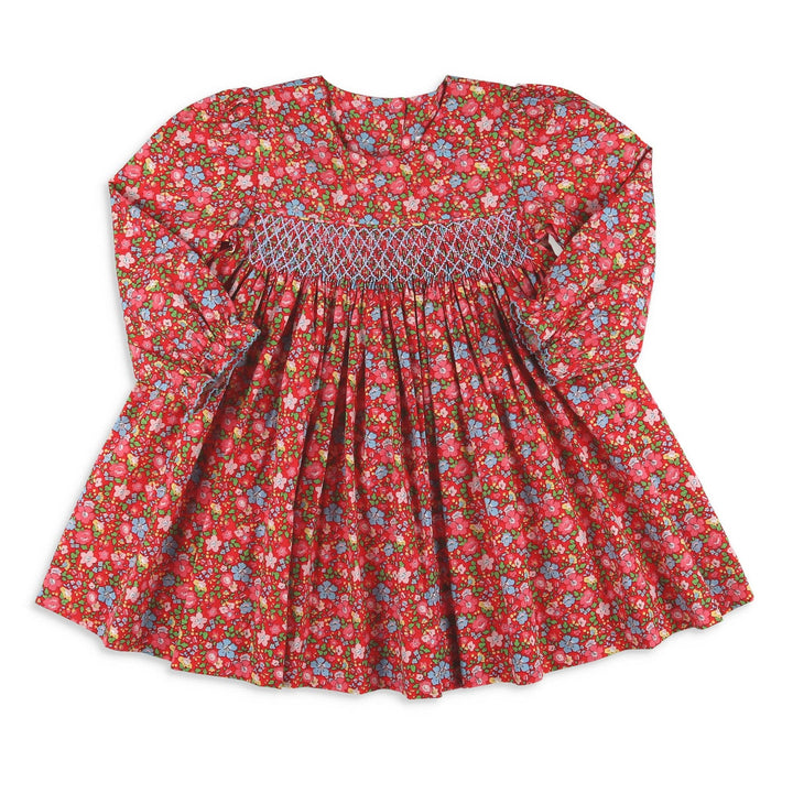 Girls Smocked Dress - Scarlet Blooms