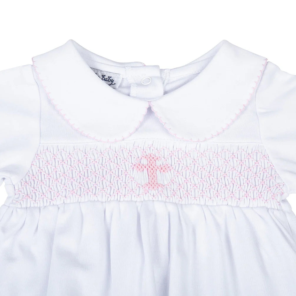 Blessed Smocked LS Gown- Pink