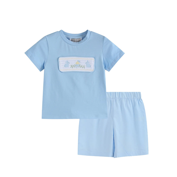 Easter Smocked T-shirt & Shorts Set- Light Blue