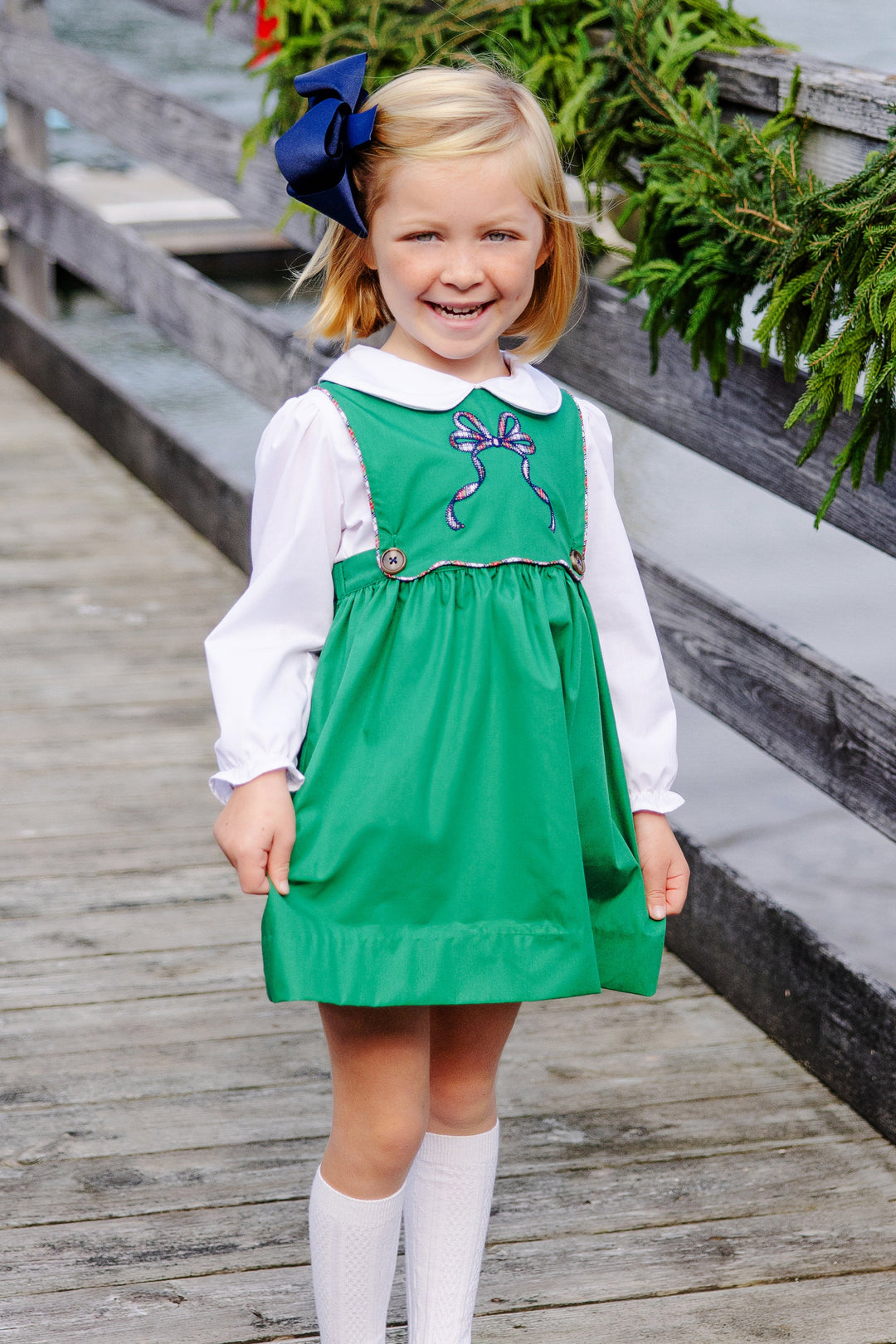 Brady Button-In Dress- Kiawah Kelly Green/Merritt Park Plaid