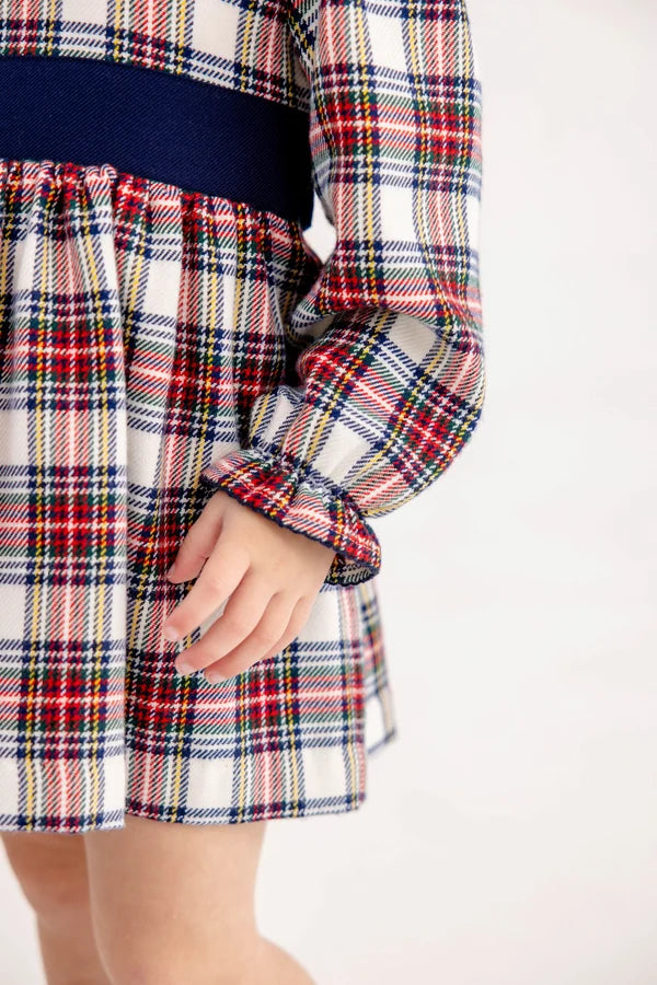 Long Sleeve Cindy Lou Sash Dress - Paris Pike Plaid with Nantucket Navy