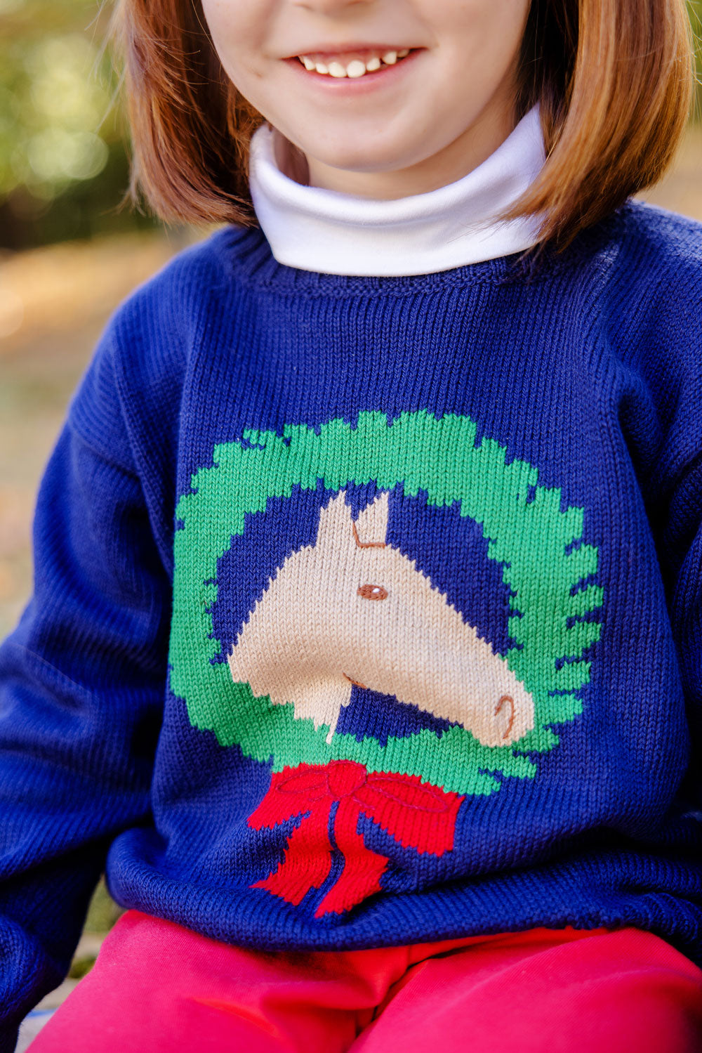 Isabelle's Intarsia Sweater- Nantucket Navy With Horse Intarsia