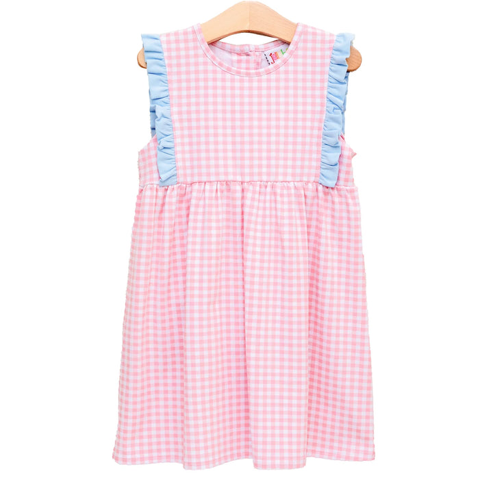 Evie Dress- Pink Gingham & Light Blue