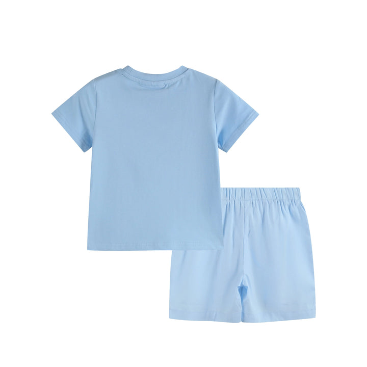 Easter Smocked T-shirt & Shorts Set- Light Blue