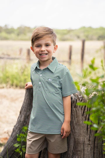 Inshore Performance Stripe SS Polo/ Green Stripe