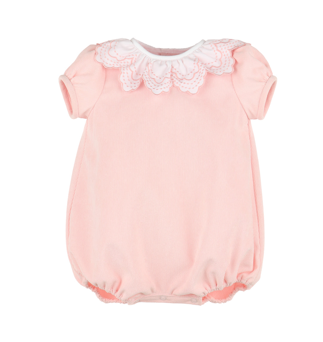 Corduroy Bubble with Broderie Collar- Pink