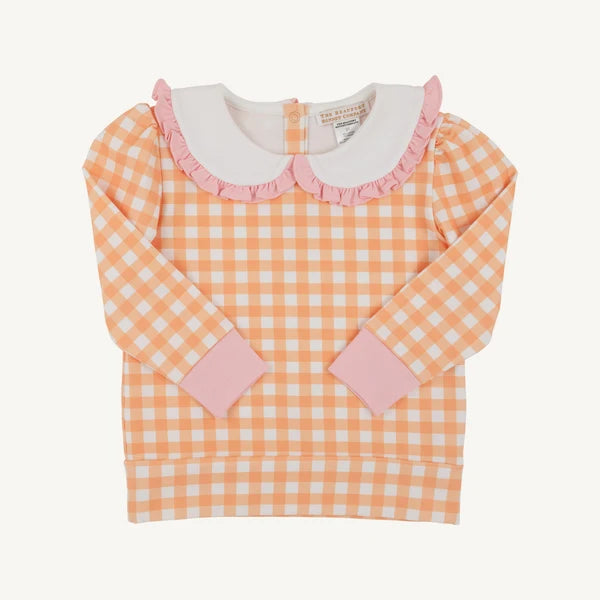 Maude's Ruffle Cassidy Comfy Crewneck - Seashore Sherbet Gingham with Sandpearl Pink