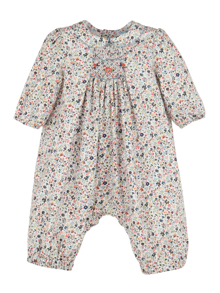 Majestic Floral Smocked Bubble- Blue