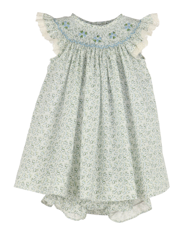 Tea Roses Smock Bishop Dress- Blue