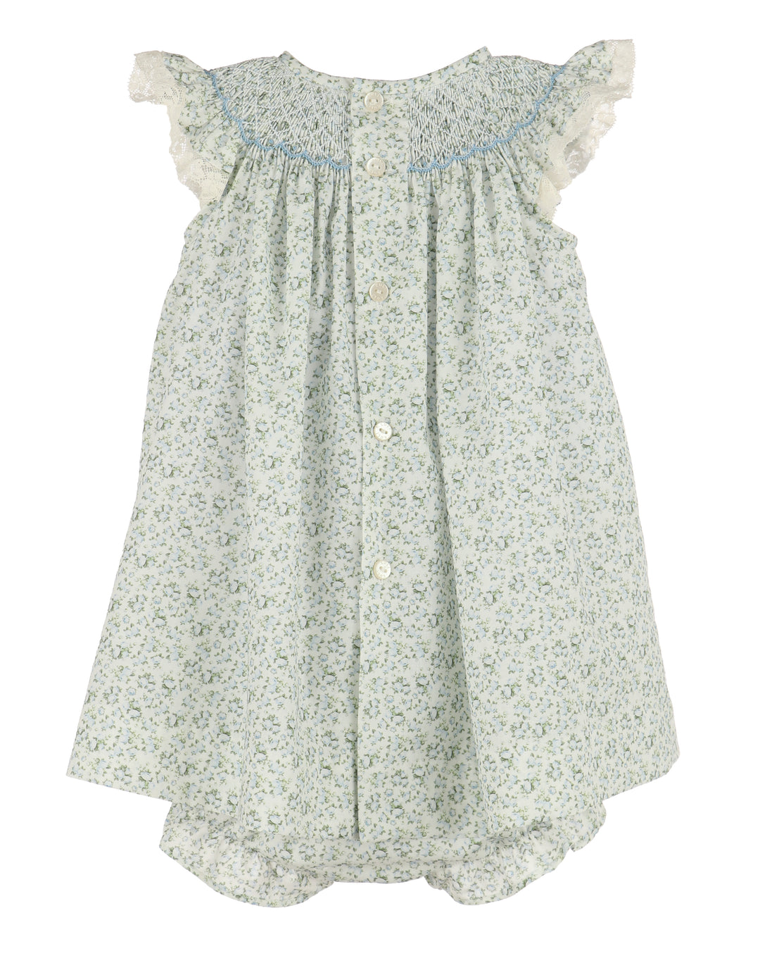 Tea Roses Smock Bishop Dress- Blue