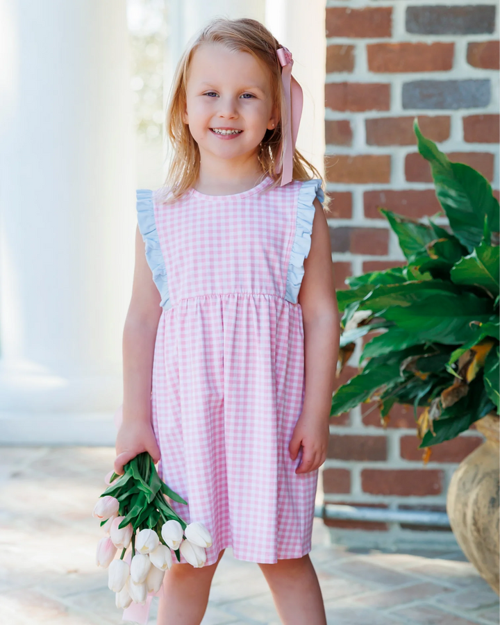 Evie Dress- Pink Gingham & Light Blue