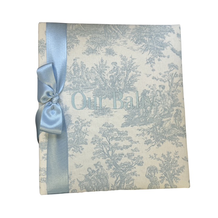 "Our Baby" Baby Book with Satin Bow- French Toile Blue