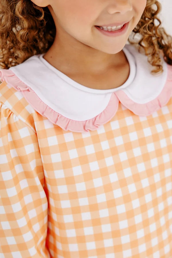 Maude's Ruffle Cassidy Comfy Crewneck - Seashore Sherbet Gingham with Sandpearl Pink
