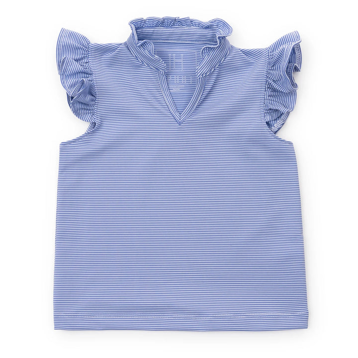 Ellie Sleeveless Ruffle Top- Blue/White Stripes