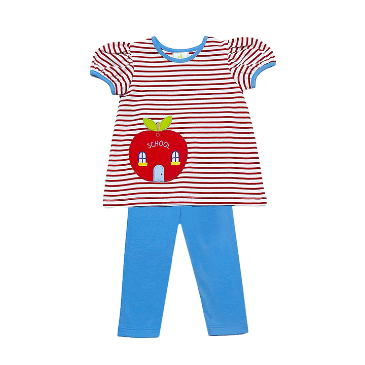 Apple Pam's Legging Set - Red Thin Stripe