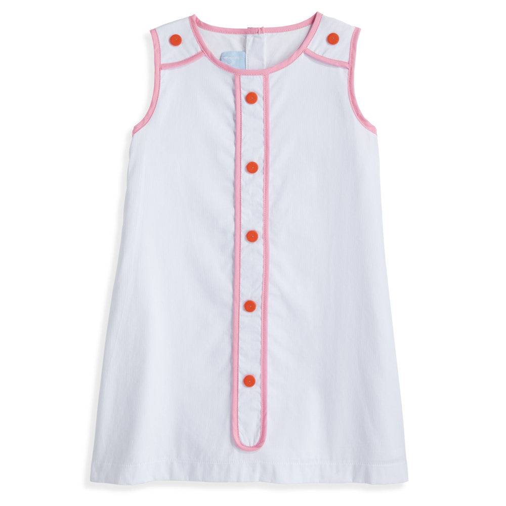 Maizy Shift Dress - White Pique with Pink