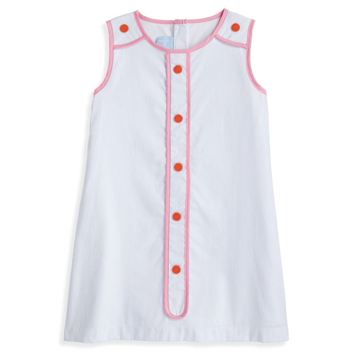 Maizy Shift Dress - White Pique with Pink