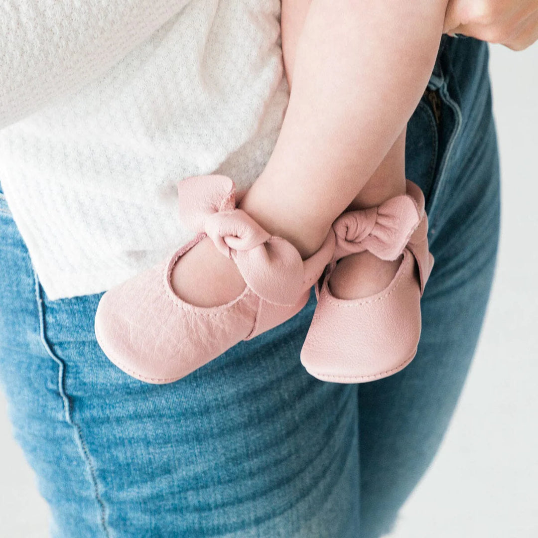 Blush Knotted Bow Baby Shoe- Soft Sole