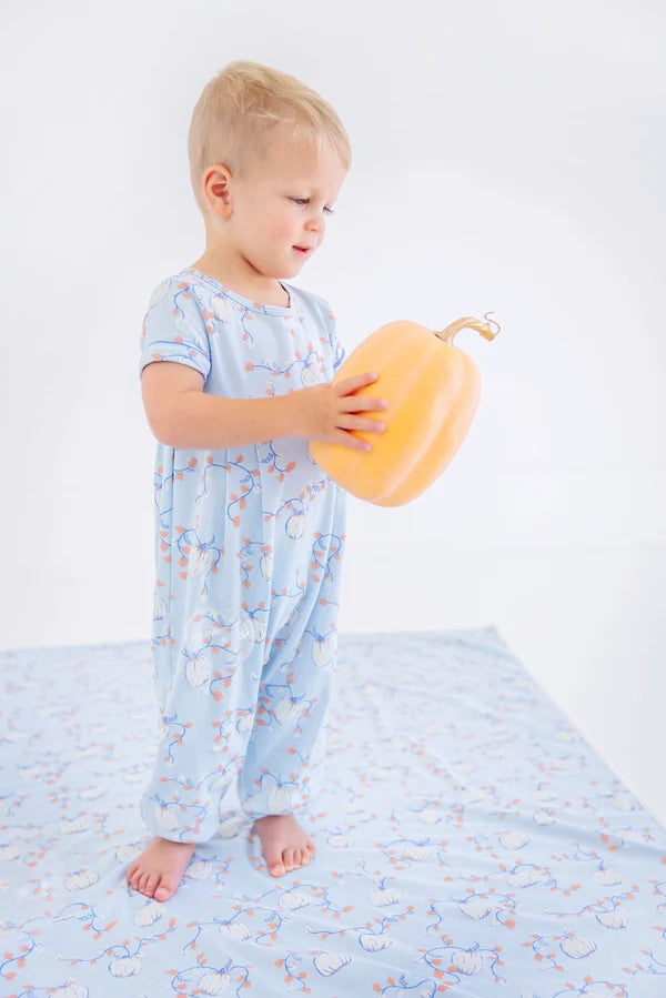Short Sleeve Bradford Romper - Gourd-geous (Buckhead Blue) with Barbados Blue