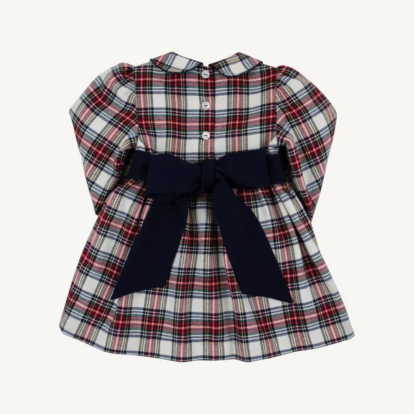 Long Sleeve Cindy Lou Sash Dress - Paris Pike Plaid with Nantucket Navy