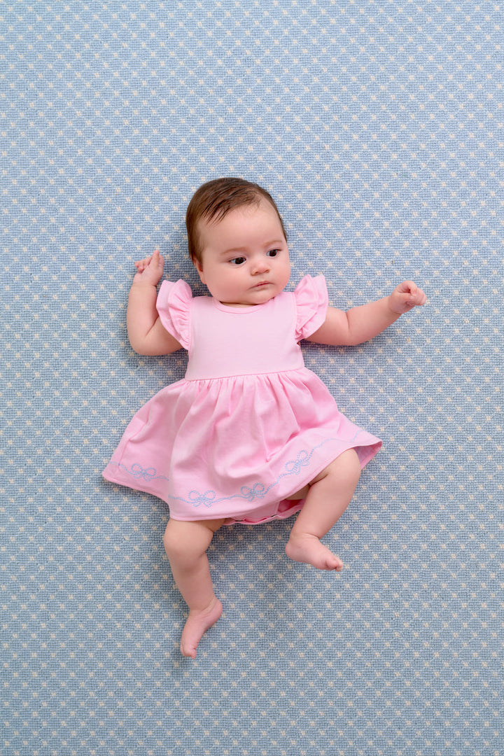Daisy's Diaper Cover Dress-Pier Party Pink with Beale Street Blue Embroidery