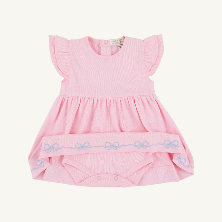 Daisy's Diaper Cover Dress-Pier Party Pink with Beale Street Blue Embroidery