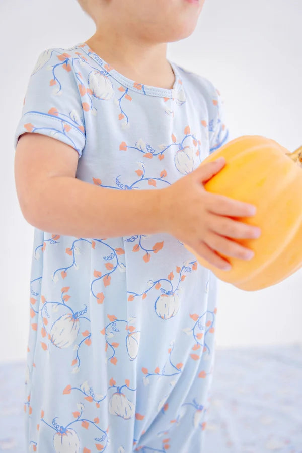 Short Sleeve Bradford Romper - Gourd-geous (Buckhead Blue) with Barbados Blue