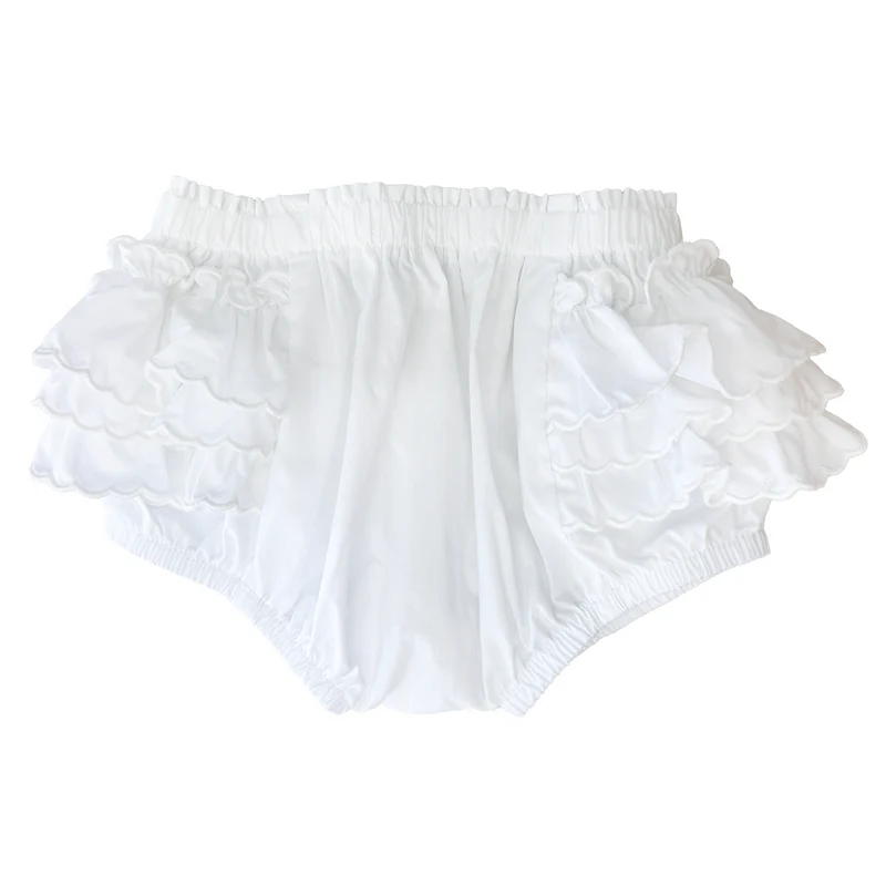 Diaper Cover – White with White Side Ruffles
