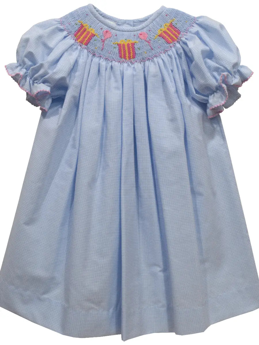 Birthday Smocked Light Blue Check Short Sleeve Girls Bishop 2 - High Quality Apparels - Vive La Fete Birthday Smocked Light Blue Check Short Sleeve Girls Bishop 2 - High Quality Apparels - Vive La Fete