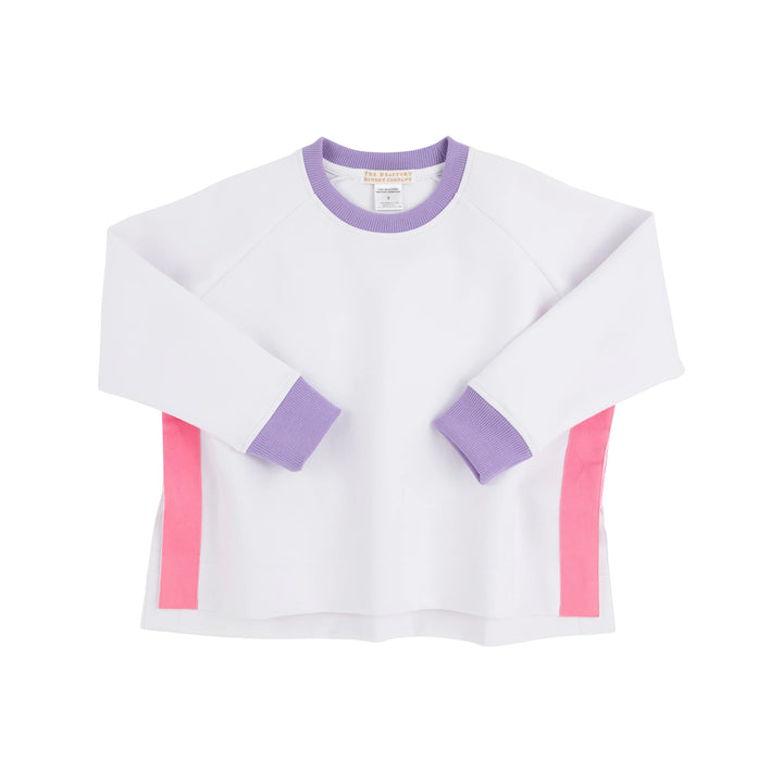 Courtney's Cozy Crewneck- Worth Avenue White with Palisades Purple & Romany Rose