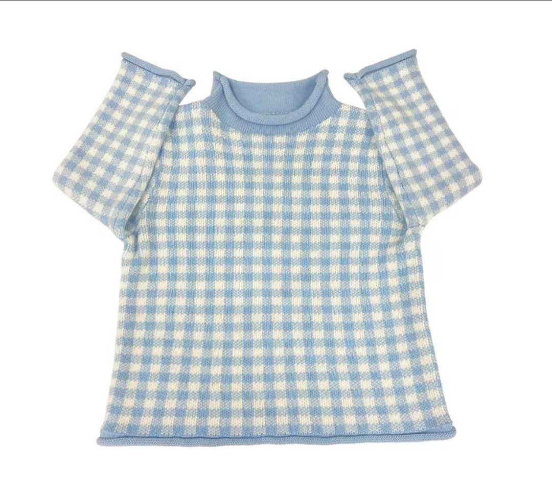 Rollneck Sweater - Blue Gingham