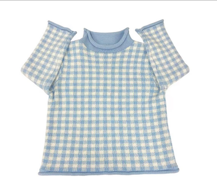 Rollneck Sweater - Blue Gingham