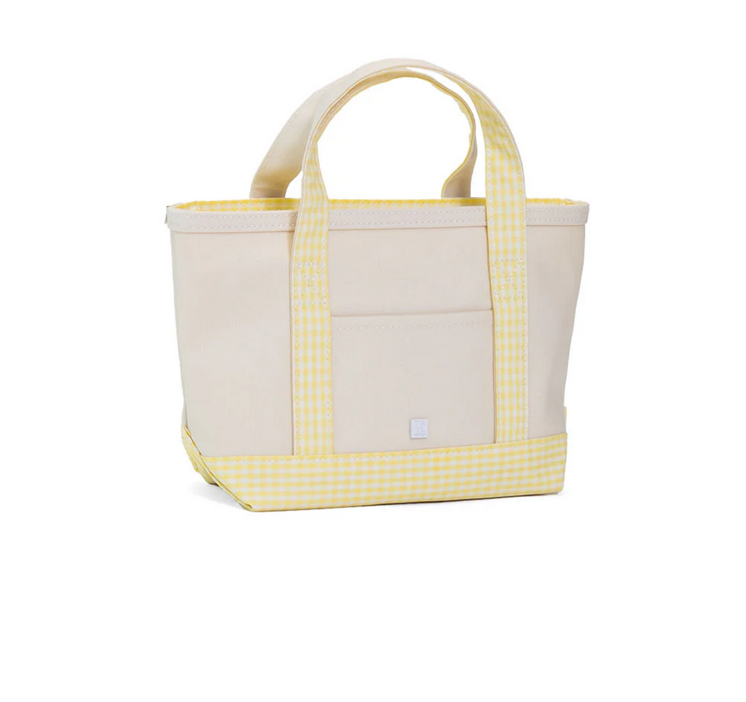 Mini Tote Coated Canvas - Natural with Gingham Buttercup Trim