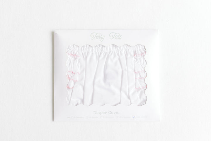 Diaper Cover – White with Pink Side Ruffles