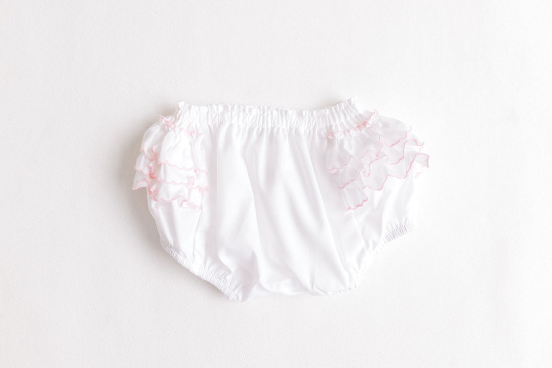 Diaper Cover – White with Pink Side Ruffles