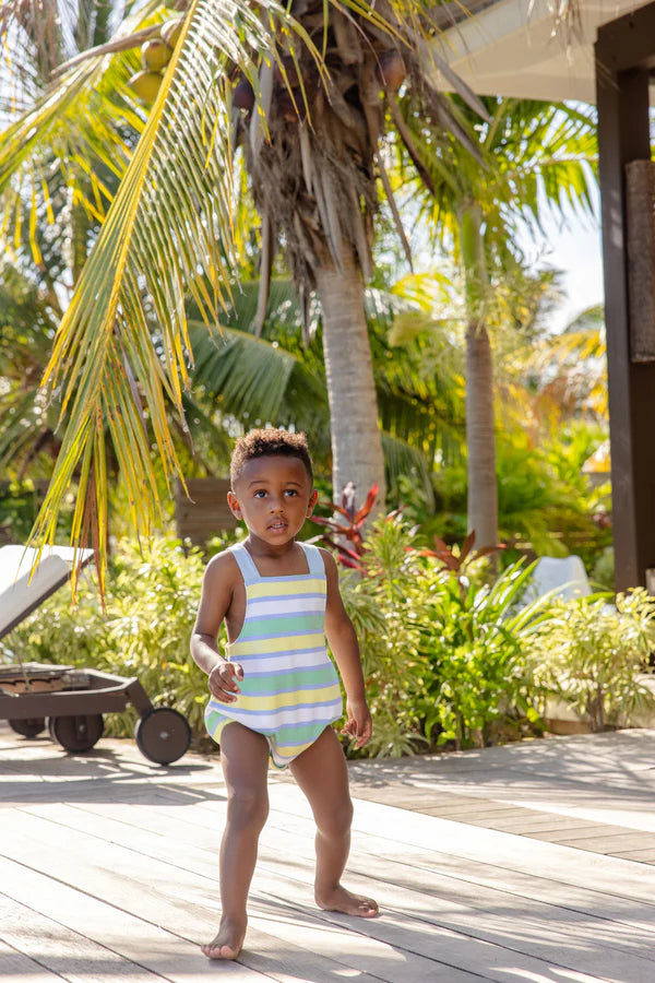 Stillman Sunsuit - Samford Stripe (Worth Avenue White) with Beale Street Blue