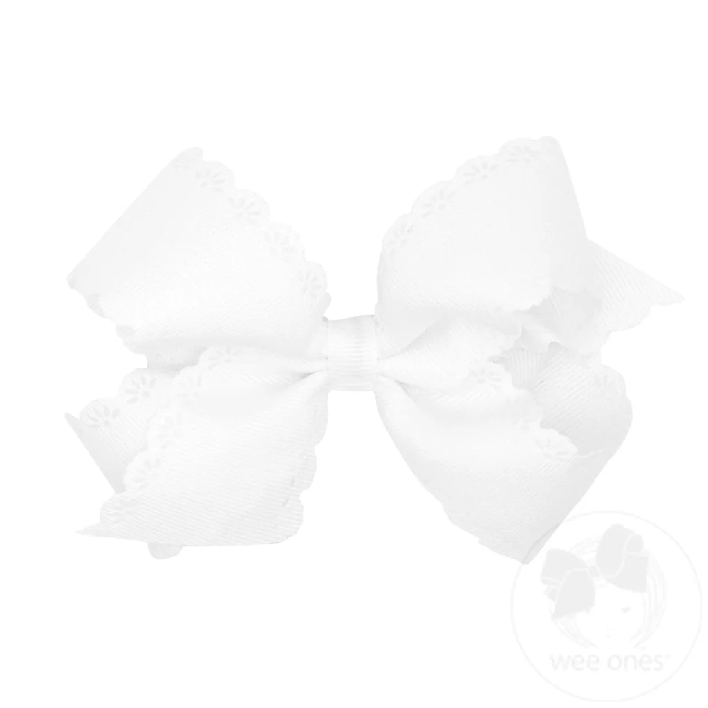 Medium Grosgrain Bow with Eyelet Flower - Embossed Edges