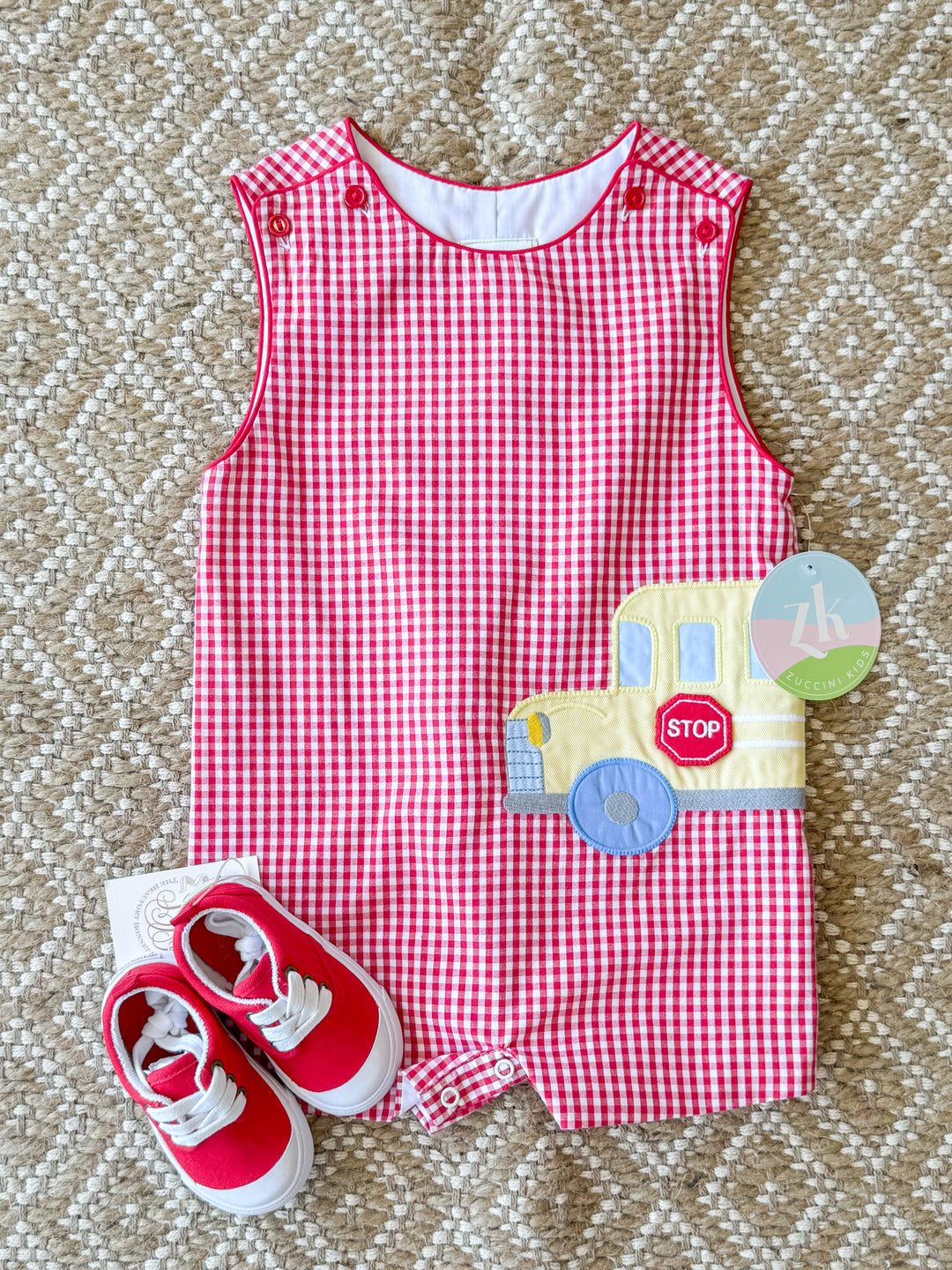 School Bus Shortall - Red Medium Check