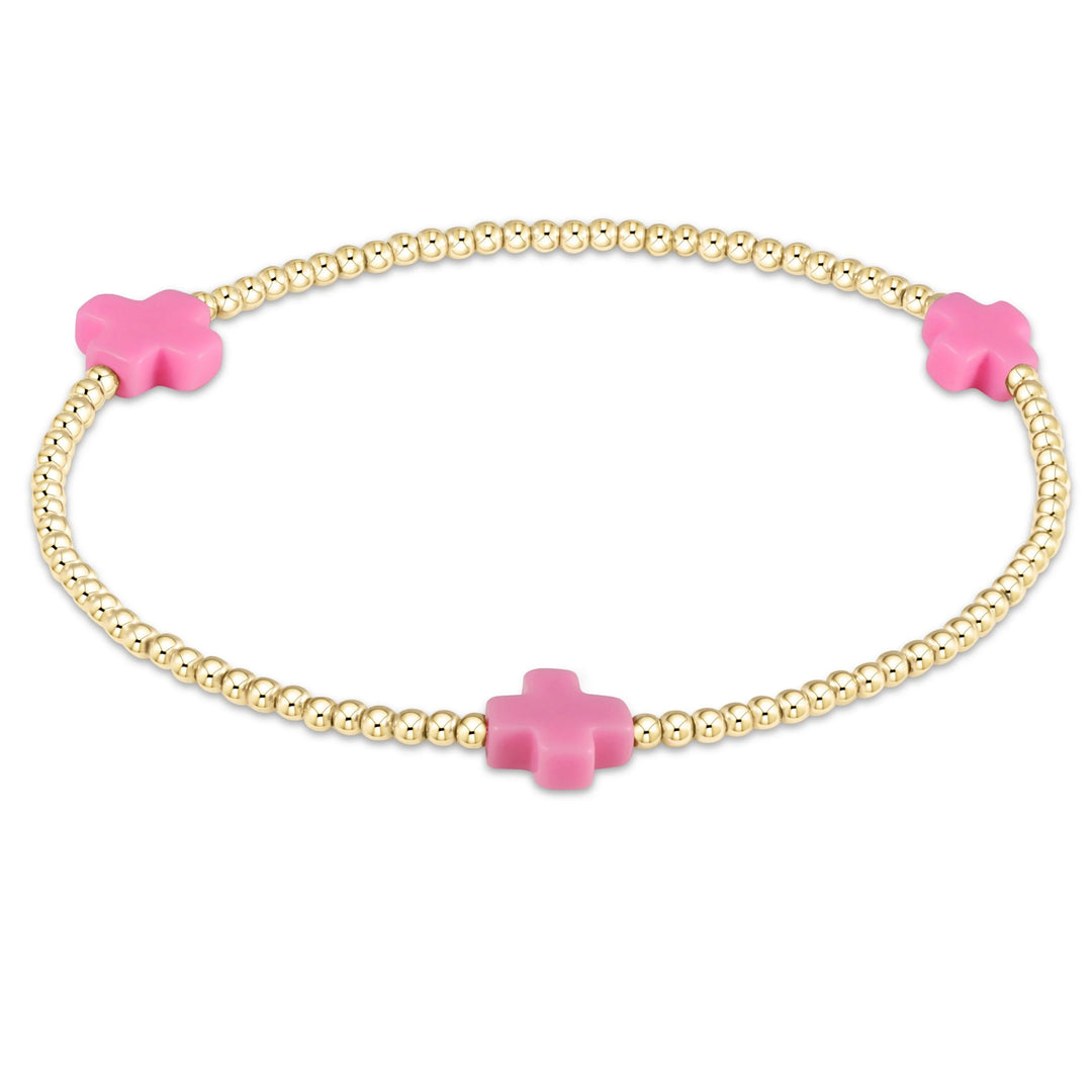 egirl Signature Cross Gold Pattern 3mm Bead Bracelet - Bright Pink