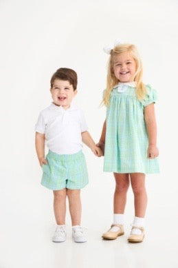 Mary Dal Dress- Pelham Bay Plaid (Green) / Worth Ave White