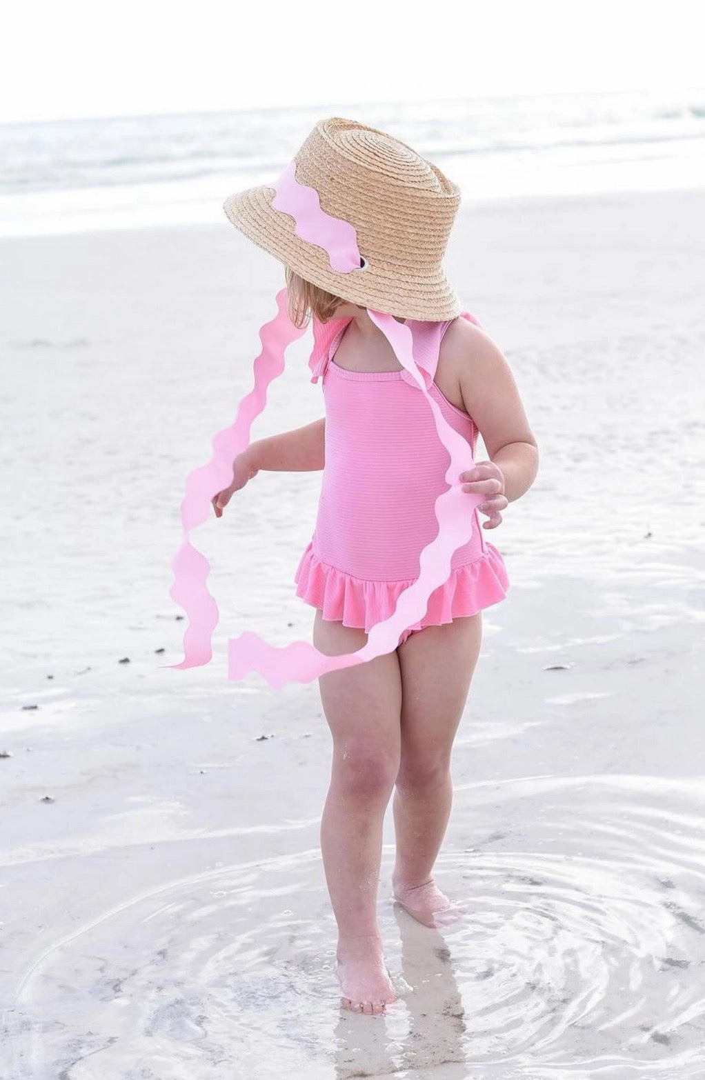 Harbor Hat- Pink Scalloped Ribbon (Youth)
