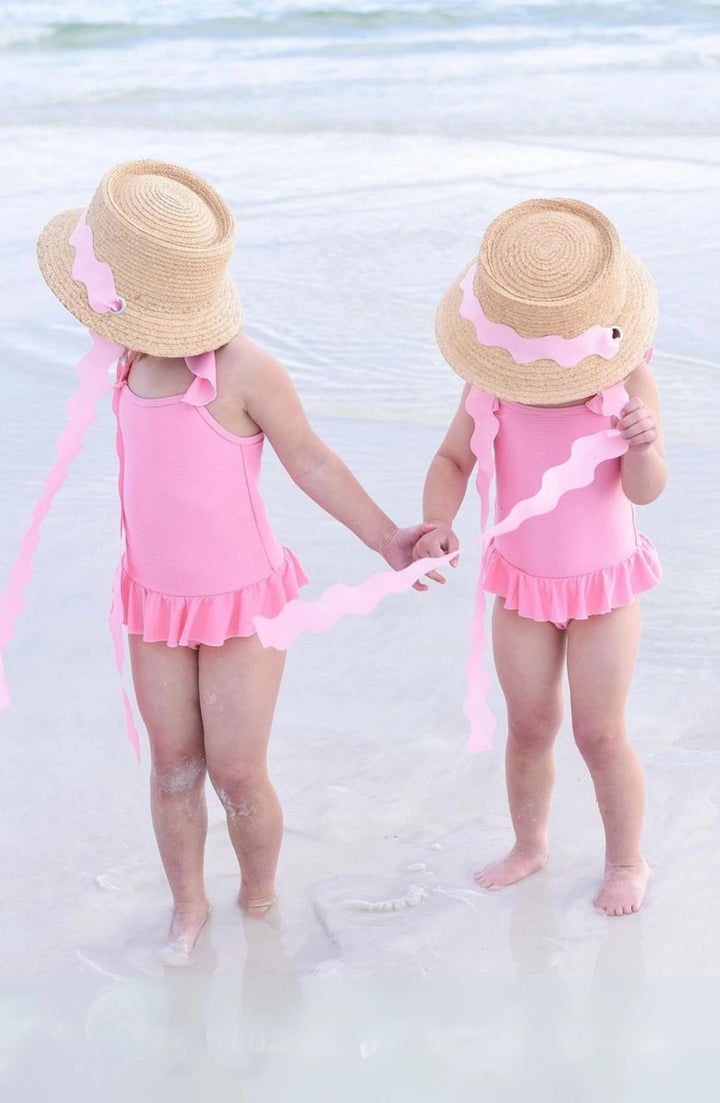 Harbor Hat- Pink Scalloped Ribbon (Youth)
