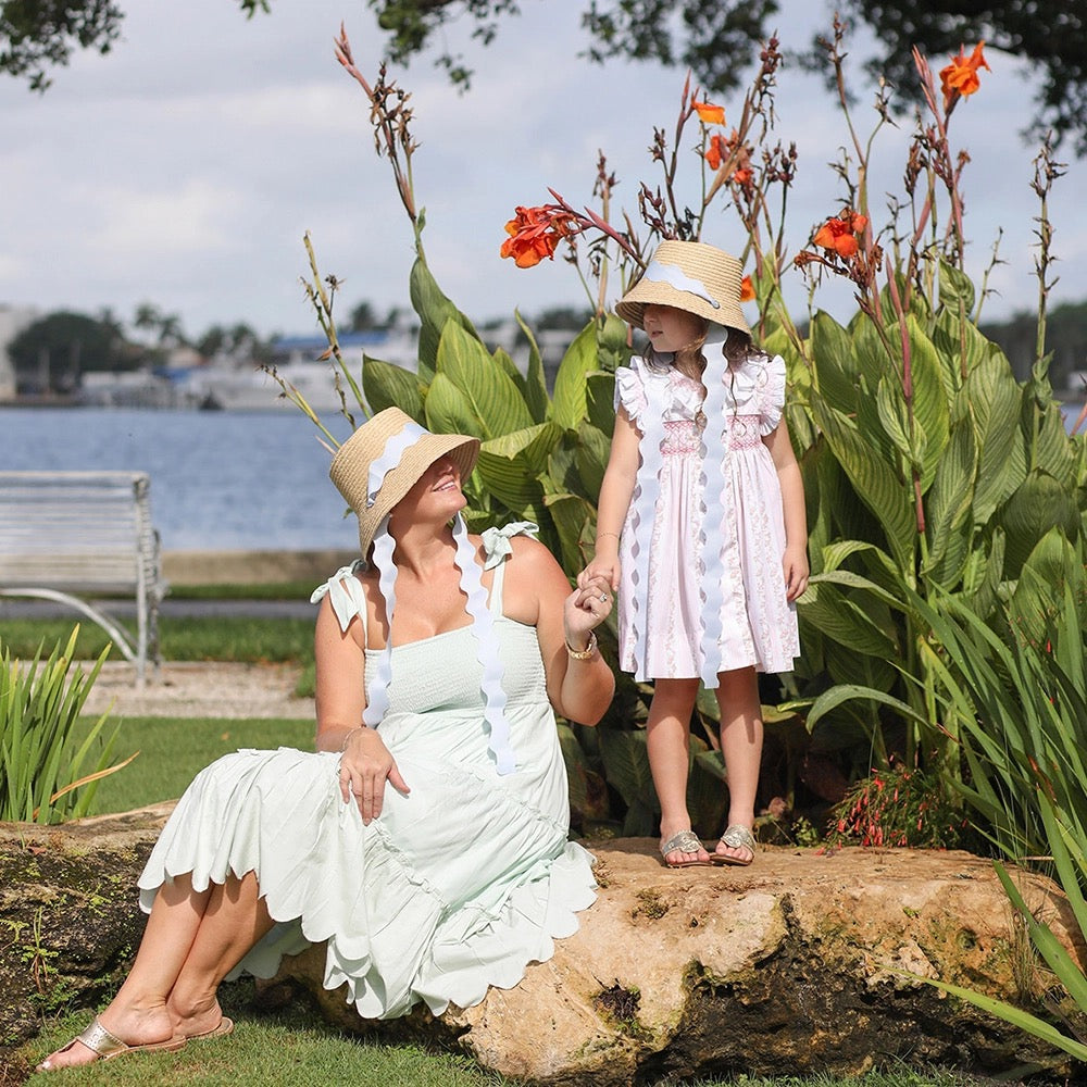 Harbor Hat- Blue Scalloped Ribbon (Youth)