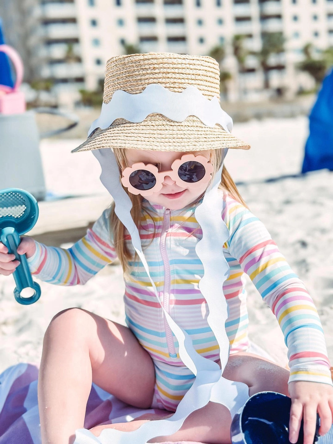 Harbor Hat- Blue Scalloped Ribbon (Youth)