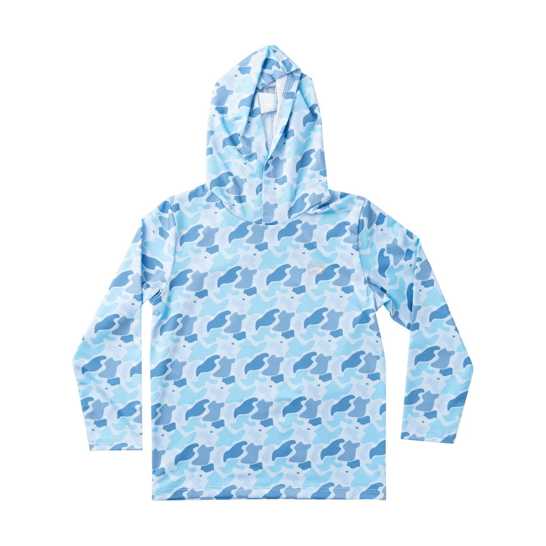 Kid's Performance Hoodie T-Shirt- Blue Camo Logo Print